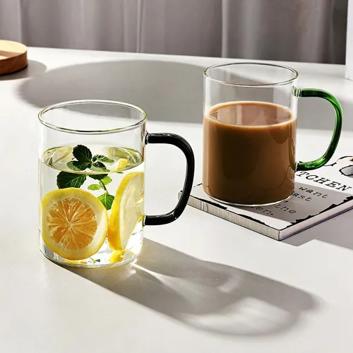 내열유리 머그컵 세트 컬러 핸들, 6개, 400ml