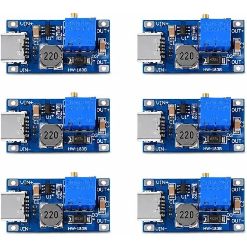Dorhea 6개입 Type-C MT3608 DC-DC 승압 컨버터 모듈 2A 가변 스텝업 전압 레귤레이터 2V-24V to 5V-28V USB-C 입력 미니 전원 모듈, 6개