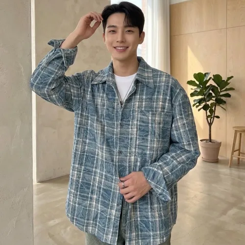 인피어스 남성용 레트로 체크 긴팔 셔츠 I263-0839