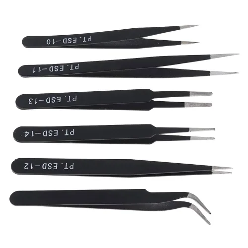 오리글램 6PCS 정밀 핀셋 세트, ESD 정전기 방지 스테인리스 스틸 핀셋, 비자성 곡선 보석, 공예, 전자 제품용 키트