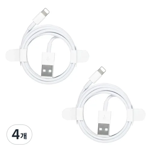 이츠라이프 A타입-애플8핀 라이트닝 아이폰 고속 충전 케이블, 1m, 화이트, 4개