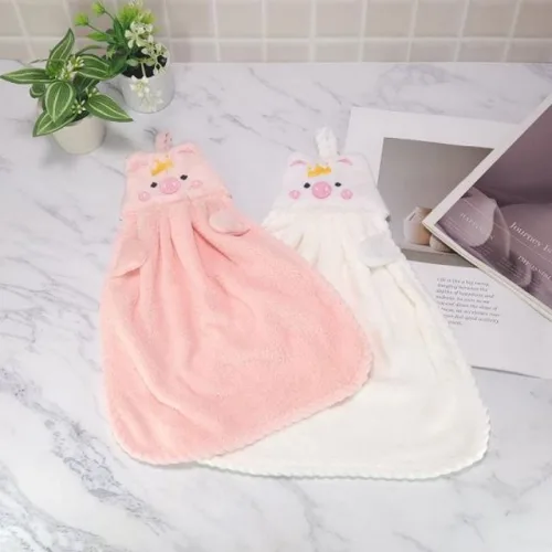 극세사 핸드타월 돼지 캐릭터 주방수건 욕실 고리수건 행주 왕관돼지행주+그래Shop