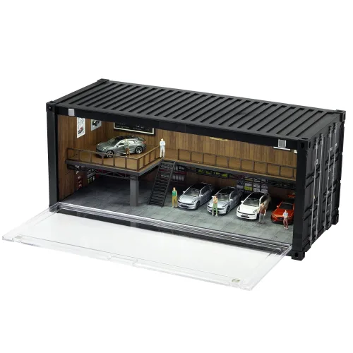 1/64 스케일 레트로 컨테이너 자동차 디스플레이 케이스 LED 조명 아크릴 커버 3주차 블랙