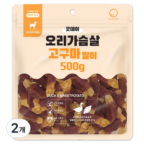 굿데이 강아지 간식, 500g, 2개, 오리가슴살 고구마 말이
