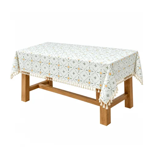 캐프마켓 플라워 린넨 테이블보 식탁보, 1개, 4인(140 x 180 cm), 그린