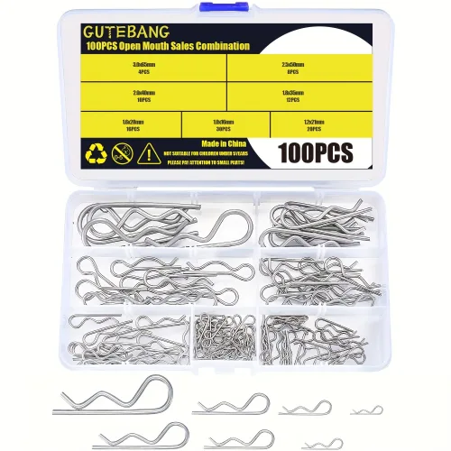 100pcs 304 스테인리스강 코터 핀 분류 키트, 래치 잠금 시스템용 7 가지 크기 R 클립, 100개
