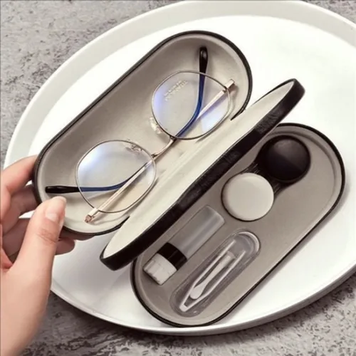 컴팩트 안경 렌즈 이중 케이스 다용도 이중 수납 안경 케이스 컴팩트 렌즈