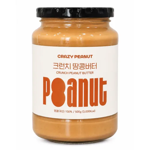 크레이지피넛 땅콩버터 크런치 무설탕 100% 국산 땅콩 버터 잼, 500g, 3개