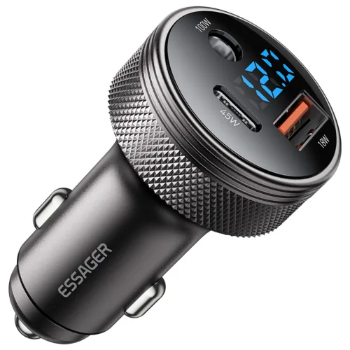 Essager DC 12V 100W USB A+C포트 3포트 차량용 시거잭 자동차 초고속 충전기, 회색, ECC150W-TX0G-Z