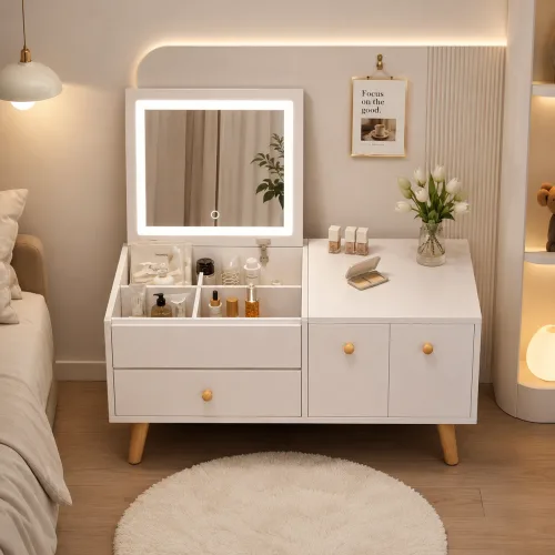 화장대 미니 화장대+LED 거울 서랍 수납 좌식 화장대, 흰색 80CM (LED 거물)