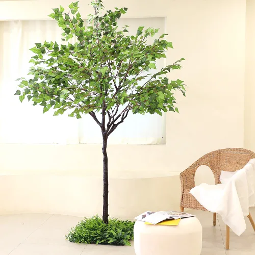 조아트 조화나무 인조목 자작나무 받침형 220cm, 내추럴 + 그린, 1개