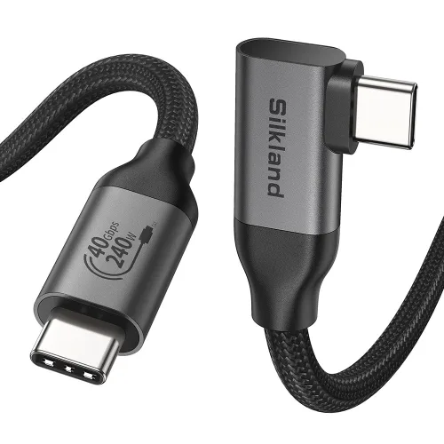 실크랜드 썬더볼트3/4 호환 USB4.0 케이블 C타입-C타입 8K 240W 40Gbps 고속충전 데이터 ㄱ자 90도 케이블, 1개, 블랙, 2m