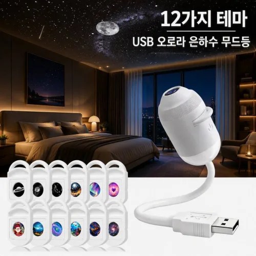 별빛 투영등 USB 무드등 12/24종 필름 은하수 프로젝터 차량용 캠핑 가정용 야간등, 12가지 테마