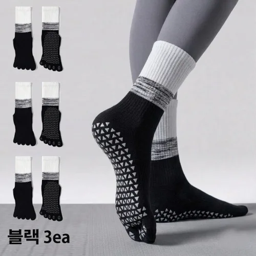 여자 중목 논슬립 발가락양말 3켤레 미끄럼방지 논슬립 요가양말 필라테스 양말
