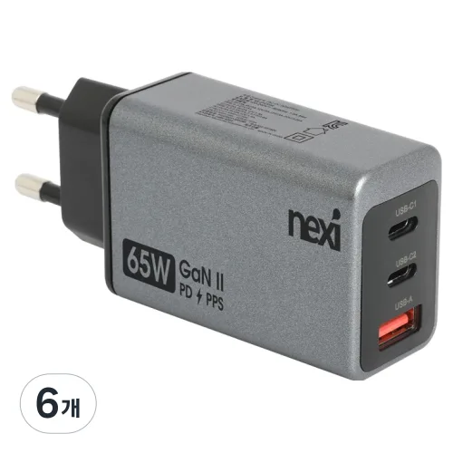 넥시 GaN II USB PD-PPS 초고속 충전기 65w NX1282, 그레이, 6개