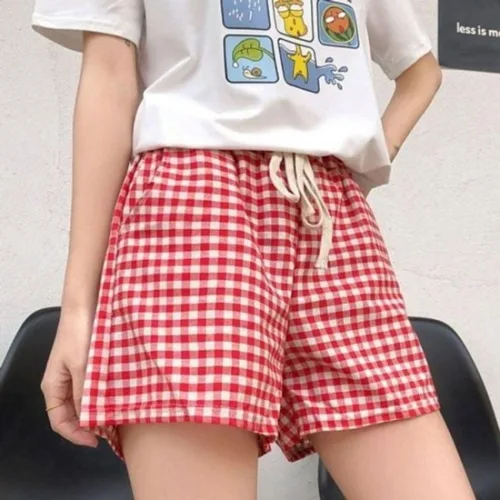 여성 반바지 여자 편한 트레이닝복 짧은 밴딩 귀여운 체크 운동복 허리 여성 팬츠 반바지
