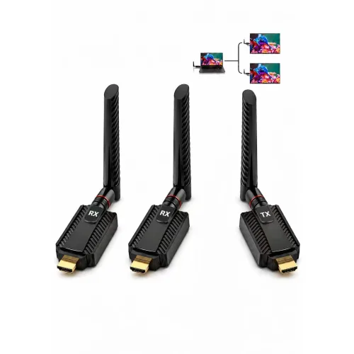HDMI 무선 송수신기 세트 PC 1대-최대 모니터 5대 연결 지원, 200m 장거리 무선 전송, 1세트, 송신기 PC 1대-수신기 TV 2대
