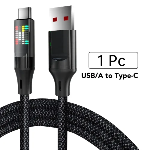 OOZCC 120W 유형 C 고속 충전 케이블 6A USBA-유형 나일론 데이터 코드, Xiaomi 삼성, Led 디스플레이 USB
