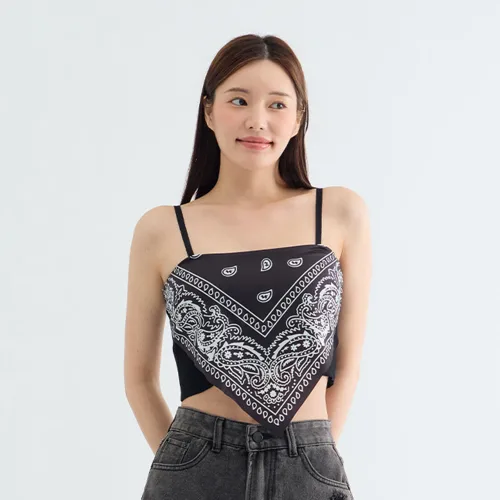 엘쏘 페이즐리 체인 스판 스카프 탑 나시 블라우스