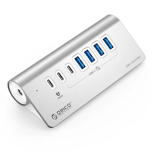 오리코 USB3.2 Gen2 A타입 4포트 + C타입 3포트 10Gbps PD60W 알루미늄 C타입 허브 아답타포함 M3U4C3-G2-10, 1개, Silver