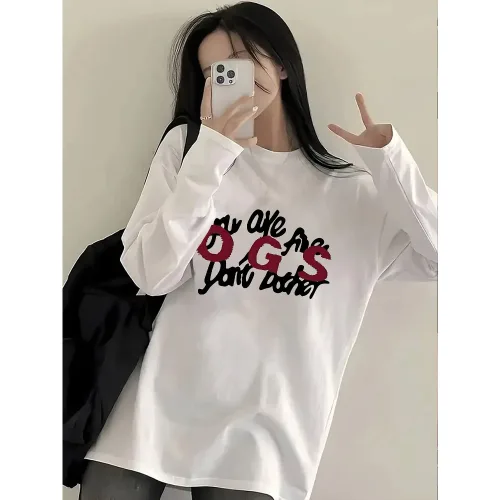 Y2K 남녀공용 화이트 긴팔티 OGC 볼드 레터 프린트 라운드넥 스트릿 겨울티