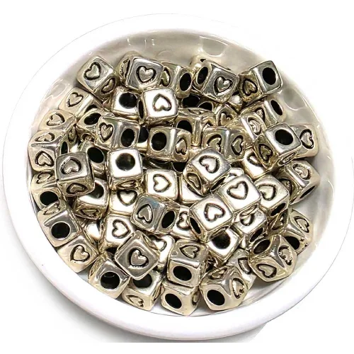 Bead 멀티비즈 믹스컬러 BY 팔찌재료 한팩, 모양선택, 실버큐브 하트 (50개), 1세트