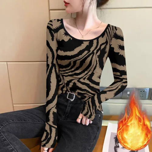 Vzela 여성 가을겨울 라운드넥 스림핏 긴팔 티셔츠 보온 기모 이너티