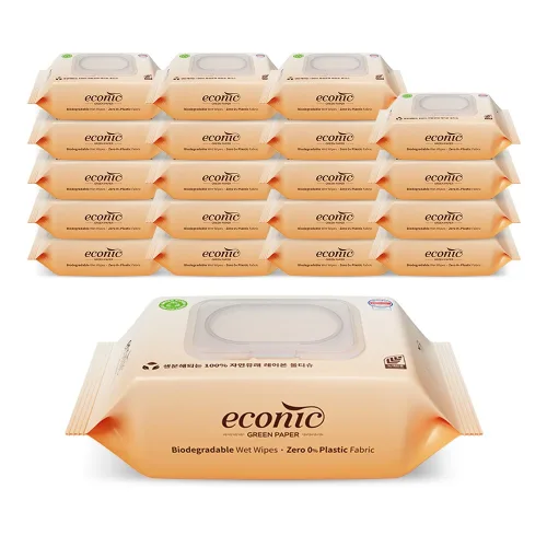 에코닉그린 엠보싱 20매 60gsm 캡형 휴대용 레이온100% 생분해원단 아기물티슈, 60g, 20매, 20개