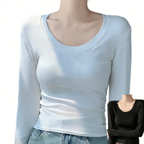 여성 봄가을 슬림핏 라운드넥 긴팔티