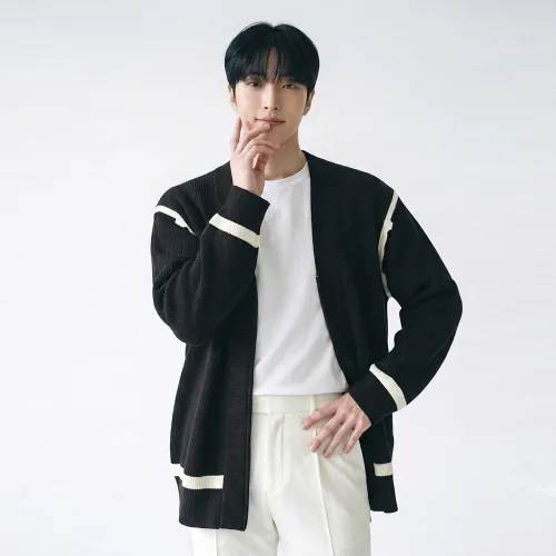 맨즈건 남성용 로븐 정장핏 브이넥 집업 니트 가디건 10798