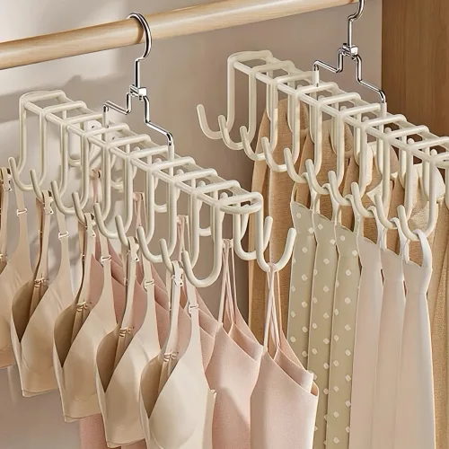 20후크 논슬립 다용도 스트랩 후크 속옷걸이 브라끈 가방 스카프 수납 옷걸이, 2개, 베이지색