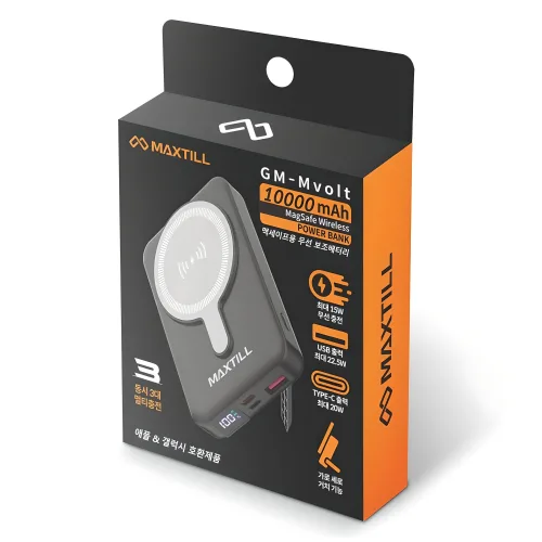 맥스틸 맥세이프용 무선 보조배터리 10000mAh, GM-Mvolt, 블랙