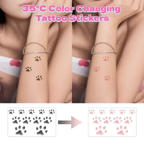 방수 고양이 발 문신 스티커 오래 지속되는 임시 열변색 일회용 DIY 땀 방지