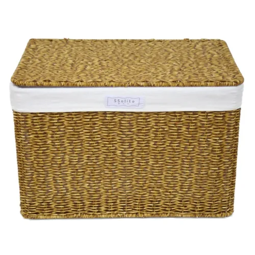 쏠리또 내츄럴 PP라탄 덮개사각바구니 옵션2(40x26x27cm), 1개, 덮개 옵션2번 짙은갈색(dark brown)