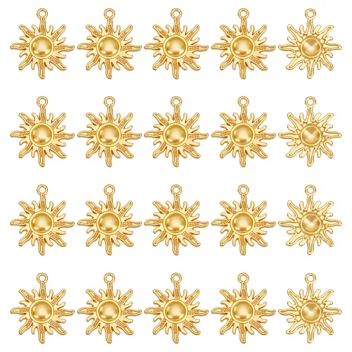 60개 금색 태양합금 펜던트, DIY 악세사리 귀걸이 목걸이 키링 부자재 28x24.5x2.5mm, 구멍: 2mm, 금색, 60개