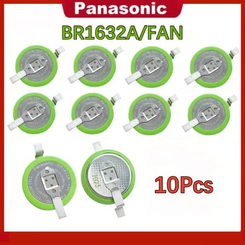 10개 오리지널 파나소닉 BR1632A/FAN 3V 리튬 배터리(납땜 핀 포함), 작동 온도 -40 ° C에서 125까지