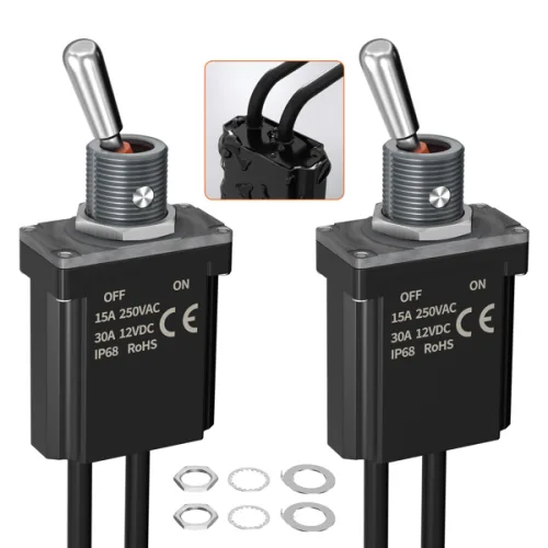 2개입 토글 스위치 12V - IP68 방수 사전 배선된 SPST ON-OFF 스위치 헤비 듀티 12V DC 30A / 125V AC 20A 래칭 로커