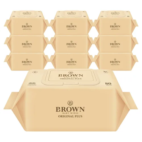브라운 오리지널 플러스 도톰한 엠보싱 저자극 아기 물티슈 캡형, 55g, 80매, 10개