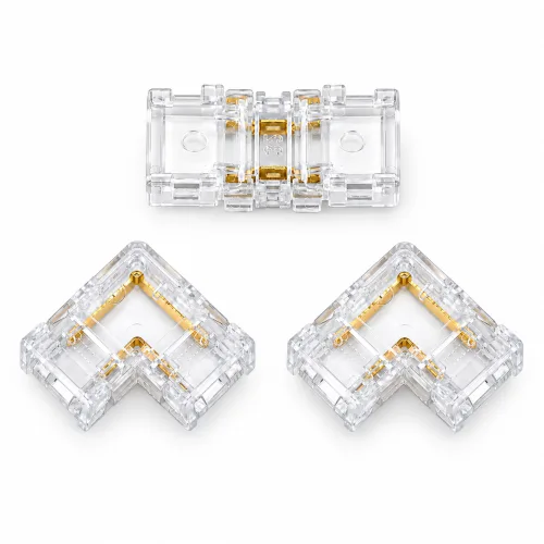 버라인 COB LED 스트립 8mm 2핀 무납땜 커넥터 3개 세트 일자 1개 L자 2개, 1개, 단일색상