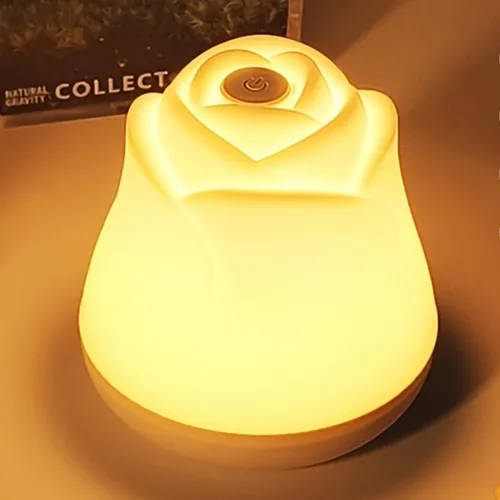 장미 모양 책상 램프 LED 미니 수유등 수면등 취침등 조명 인테리어 조명 USB 연결 야간등 전구색 주광색 주백색, 3가지 색상 조절 가능