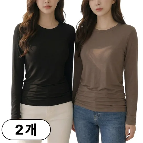 1+1, 2장 스타일아유 봄 가을 겨울 여성 짱편한 모달 스판 긴팔 슬림 이너 티셔츠 [TS2044]