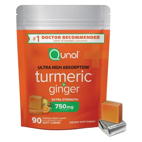 퀴놀 터메릭 + 진저 750mg 트로피컬 프루트 플레이버 소프트 츄, 1개, 90정