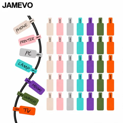 JAMEVO 대형 케이블 라벨, 케이블 정리 및 식별용, 다색 필기 가능 케이블 라벨, 다양한 용도로 재사용 가능, 35개