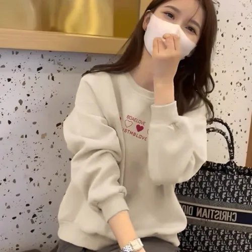 미중 여성 추동 뉴 라운드넥 맨투맨 양기 하트 로고 프린트 박시 기모 캐주얼 긴팔 cy