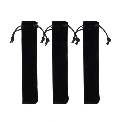 5개 직사각형 벨벳 파우치(폴리에스터 끈 포함,검정색,16.5x3.1cm), 검정색, 5개