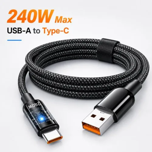 240W USB-C 나일론 꼬임 방식 고속 충전 케이블 LED 디지털 디스플레이  샤오미 화웨이 아너 휴대폰용 Type-C 데이터 케이블