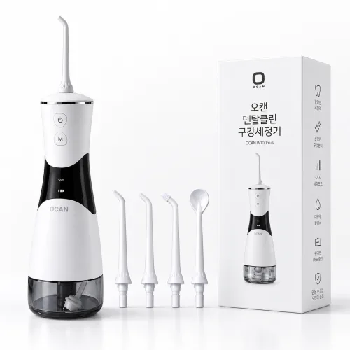 [치과판매] 구강세정기 5단계 수압 분리형 물통 IPX7방수 4종노즐 휴대용, 흰색, OCAN09PLUS