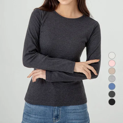 캐럿 여성용 데일리 슬림핏 긴팔 립 티셔츠