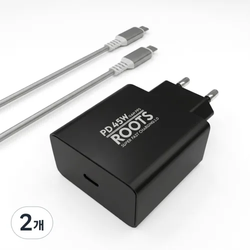루츠 국내생산 PD 45W GaN PPS C타입 초고속 충전기 + C to C 100W 5A E Marker 1.5M 케이블포함, 블랙, 2개