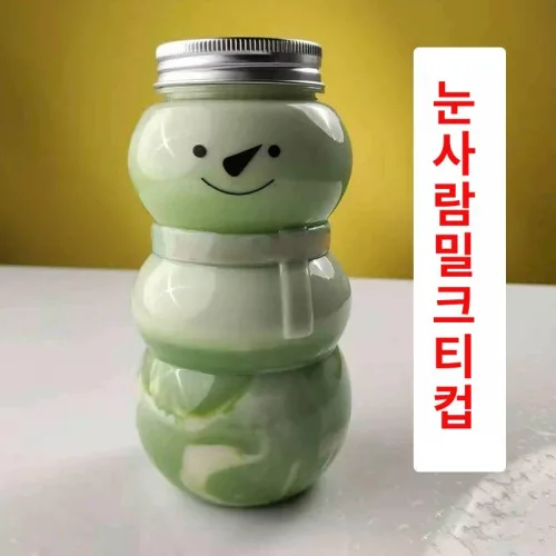 눈사람보틀 텀블러 우유 물병 공병 투명 음료 크리스마스 병